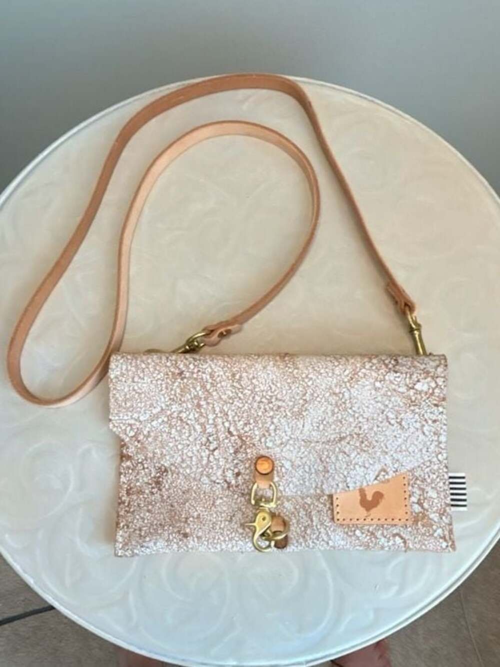 Meanwhile Back on the Farm Birch White Leather Envelope Clutch and Crossbody